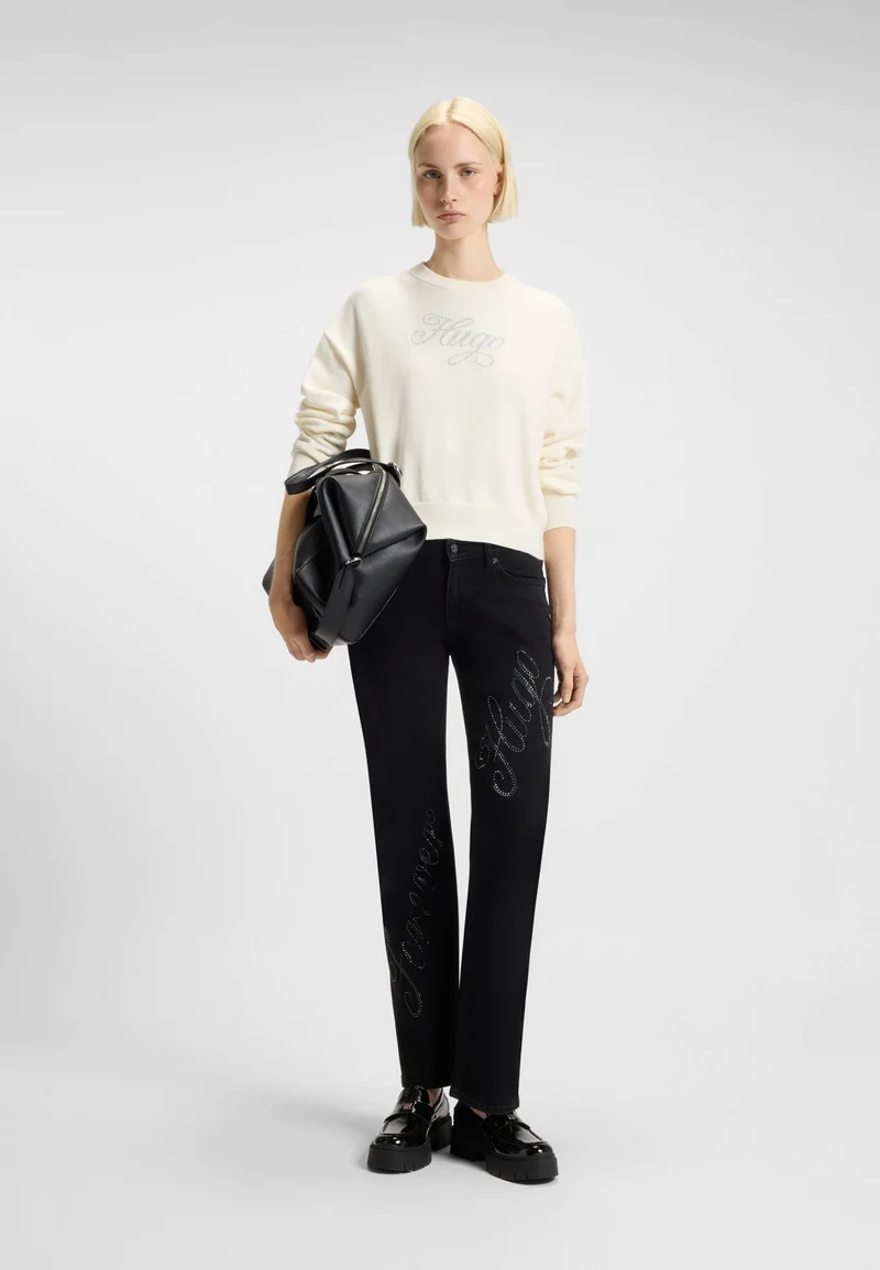 HUGO Patterned Relaxed-fit knitted sweater with metallised-yarn logo for Women | Best Price UAE