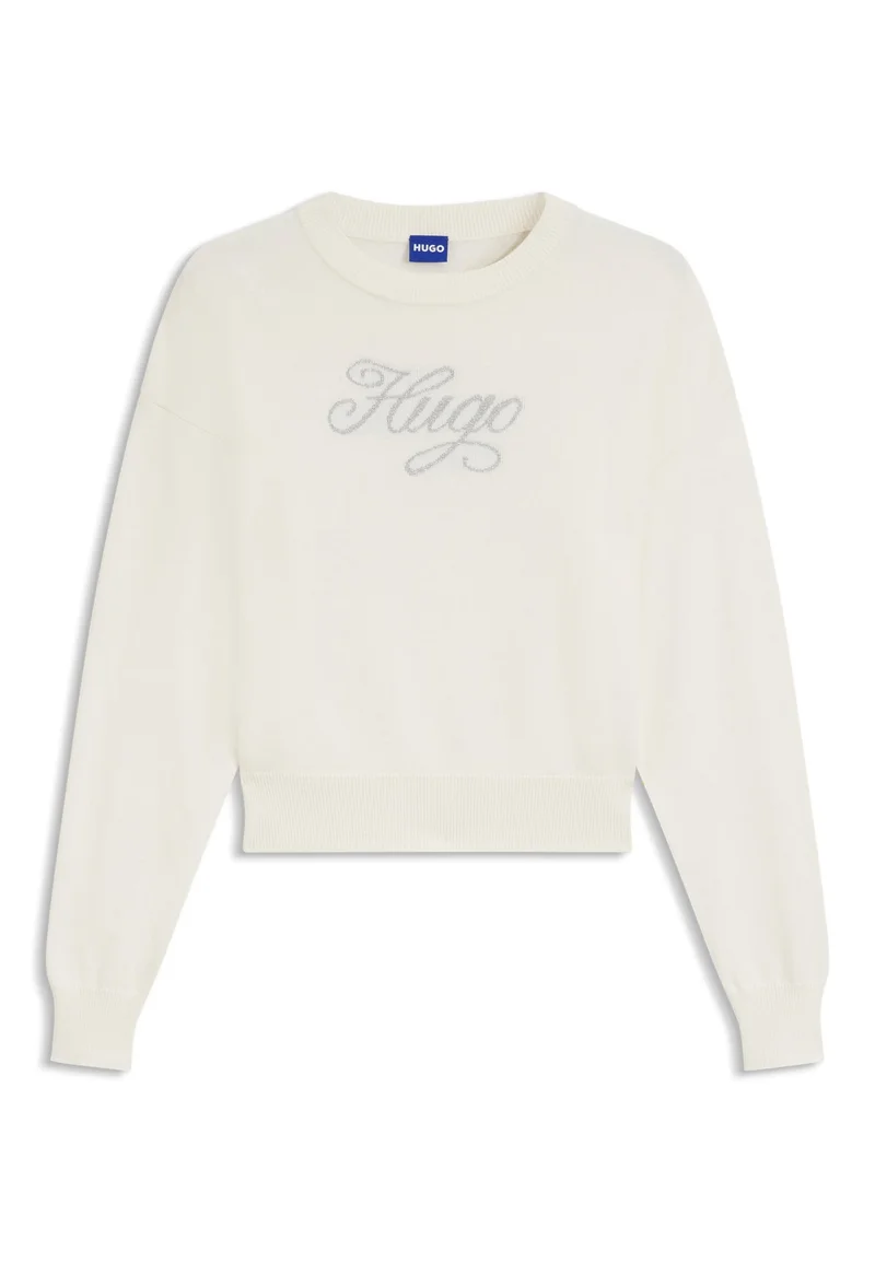 HUGO Patterned Relaxed-fit knitted sweater with metallised-yarn logo for Women | Best Price UAE