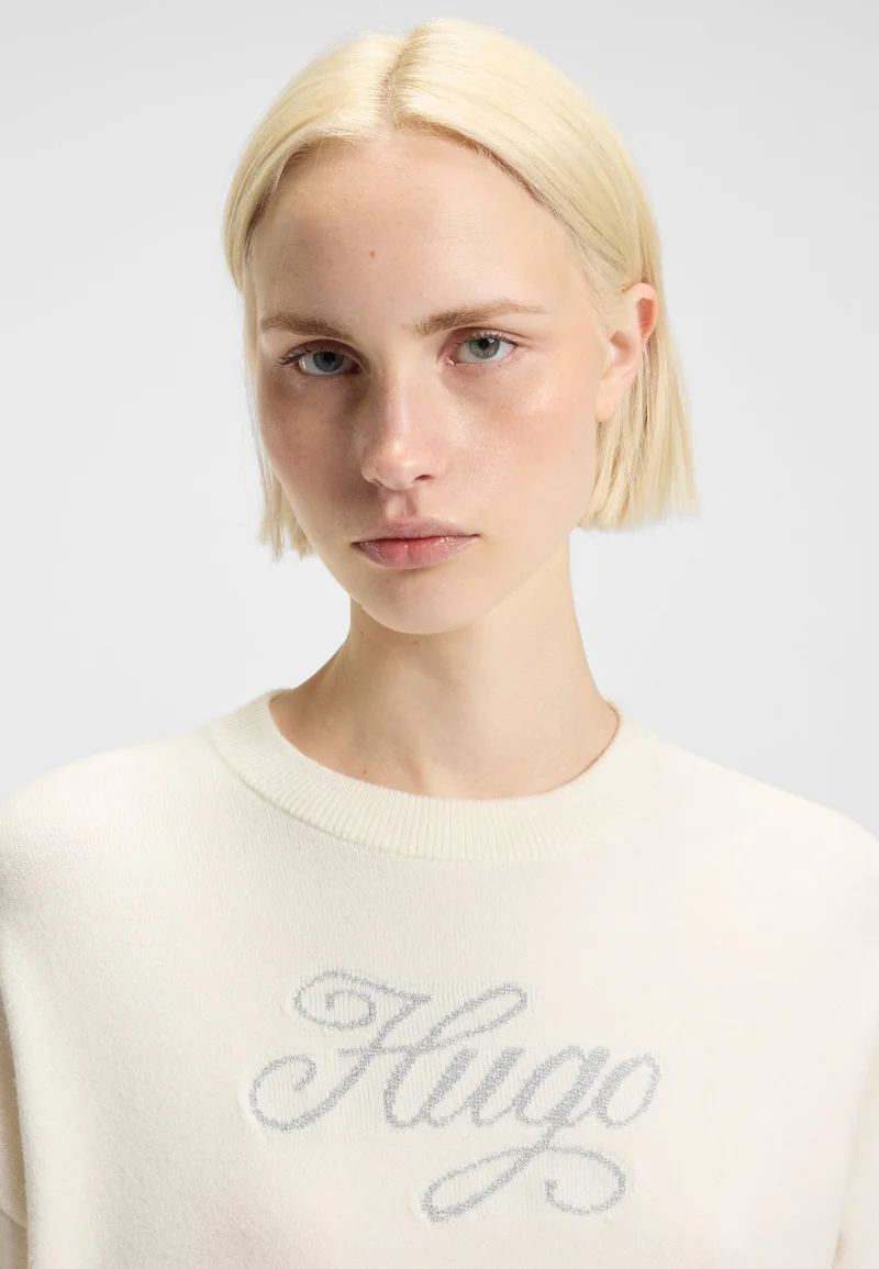HUGO Patterned Relaxed-fit knitted sweater with metallised-yarn logo for Women | Best Price UAE
