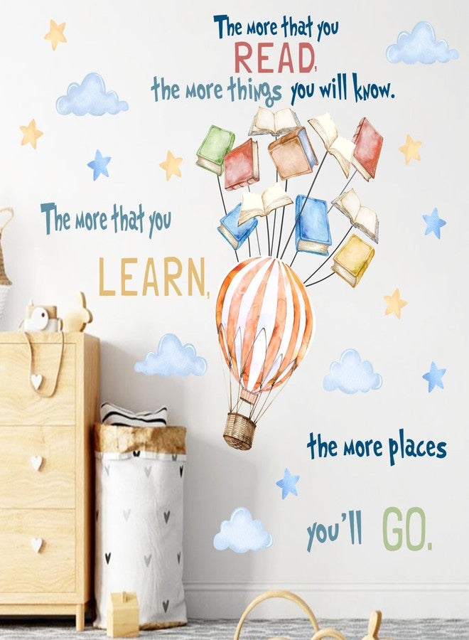Mfault Read Book Hot Air Balloon Wall Decals Stickers, Inspirational Quote Cloud Star Library Nursery Reading Corner Decoration Kid Bedroom Art, Motivational School Classroom Playroom Study Home Decor - Image 3