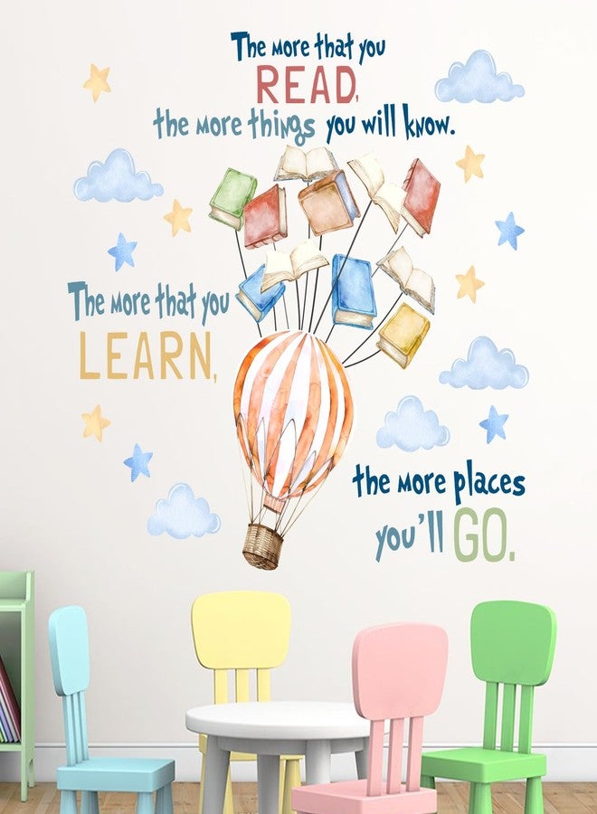 Mfault Read Book Hot Air Balloon Wall Decals Stickers, Inspirational Quote Cloud Star Library Nursery Reading Corner Decoration Kid Bedroom Art, Motivational School Classroom Playroom Study Home Decor - Image 1