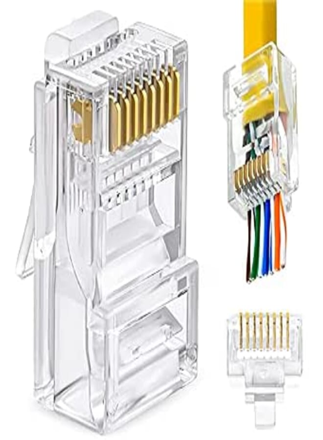 ARCELI RJ45 Cat6 Pass Through Connectors - Pack of 50 | Easy to Crimp Modular Plug for Solid or Stranded UTP Network Cable