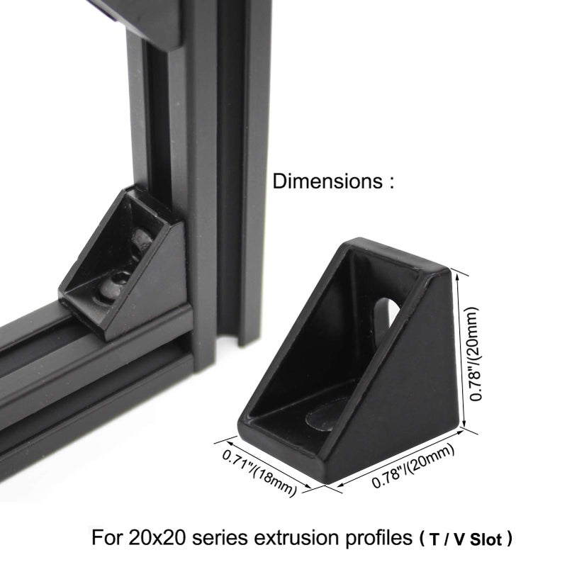 Blccloy 20Sets Black 2020 Series Aluminum Extrusion Profile Corner Bracket 20Pcs 20 Series 90 Degree Right Angle Cornector With M5 Drop In T Nuts Bolts For T Slot Aluminium Extruded Profil Rail - Image 3