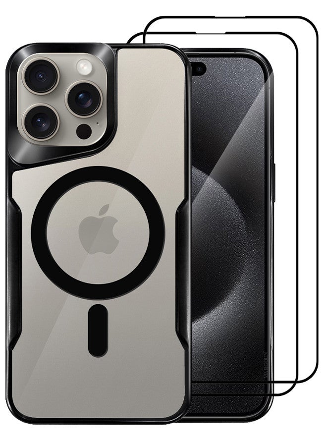 CATANES 3 Pack for iPhone 15 Pro Max Case and 2 Screen Protectors Magnetic Phone Case Slim Shockproof Cover New Design Electroplated Case Cover Black - Image 2