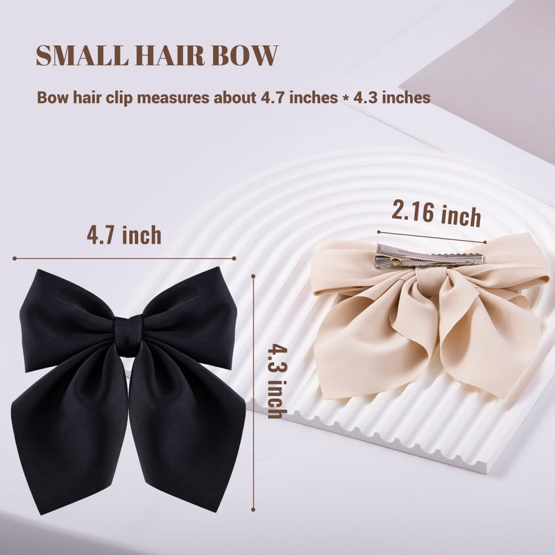 hisial 8 Pcs Hair Bows for Women Short Tail Bow Hair Clips Small Alligator Barrettes Cute Accessories for Girls(Black/Khaki) - Image 2