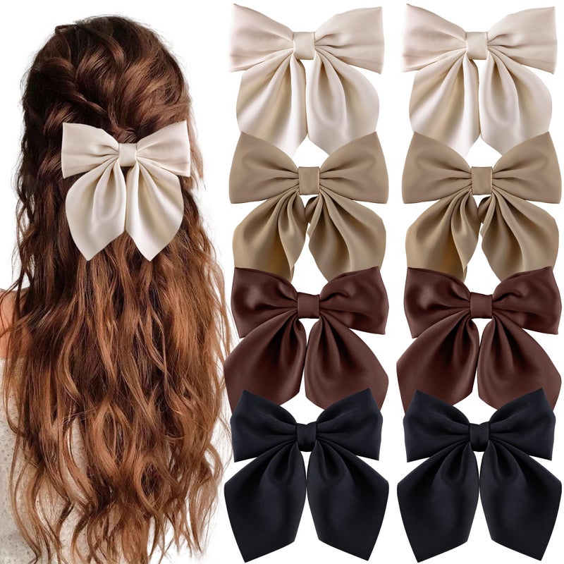 hisial 8 Pcs Hair Bows for Women Short Tail Bow Hair Clips Small Alligator Barrettes Cute Accessories for Girls(Black/Khaki) - Image 1