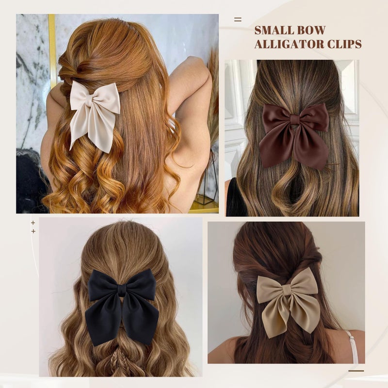 hisial 8 Pcs Hair Bows for Women Short Tail Bow Hair Clips Small Alligator Barrettes Cute Accessories for Girls(Black/Khaki) - Image 5