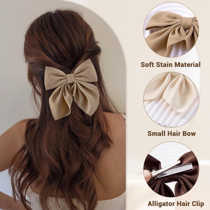 hisial 8 Pcs Hair Bows for Women Short Tail Bow Hair Clips Small Alligator Barrettes Cute Accessories for Girls(Black/Khaki) - Image 3