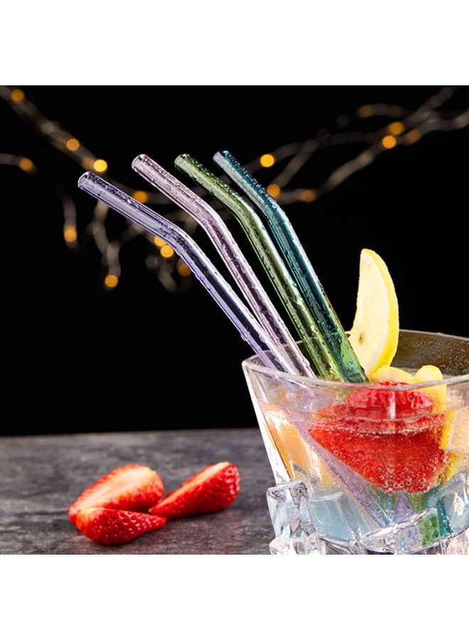 مجموعة من 6 ماصات زجاجية ملونة قابلة لاعادة الاستخدام امنة للاستخدام في غسالة الصحون مثالية للعصائر والعصائر والكوكتيلات - Image 1