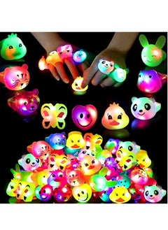 maffick 36 PCs LED Light-Up Bumpy Rings，Kids Birthday Party Gifts, LED Animal Rubber Glow Rings Glitter Finger Toys Box, Luminous Party Supplies, Birthday Gifts for Kids  - Image 1