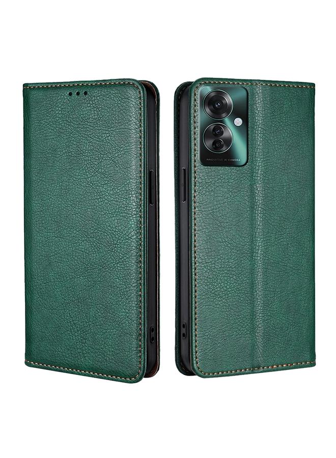 Green Tiger For OPPO Reno11 F 5G Gloss Oil Solid Color Magnetic Leather Phone Case(Green)
