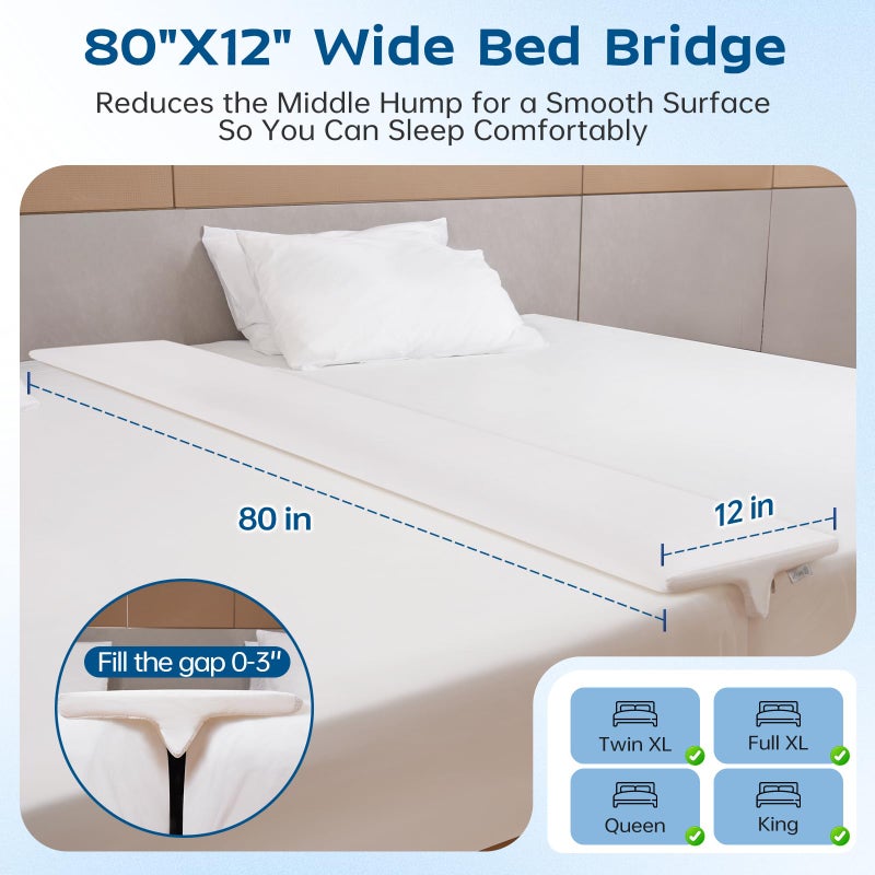 ENITYA 12" Wide Split King Gap Filler for Adjustable Bed, Fits 0â€“3â€³ Gap, Bed Bridge Twin XL to King Converter, Mattress Connector with Removable Cover, Suit for Guest/Hotel/Family Room, Easy Install - Image 3