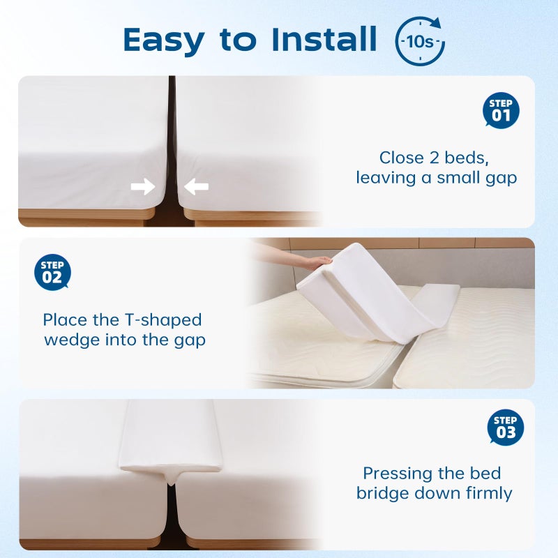 ENITYA 12" Wide Split King Gap Filler for Adjustable Bed, Fits 0â€“3â€³ Gap, Bed Bridge Twin XL to King Converter, Mattress Connector with Removable Cover, Suit for Guest/Hotel/Family Room, Easy Install - Image 2