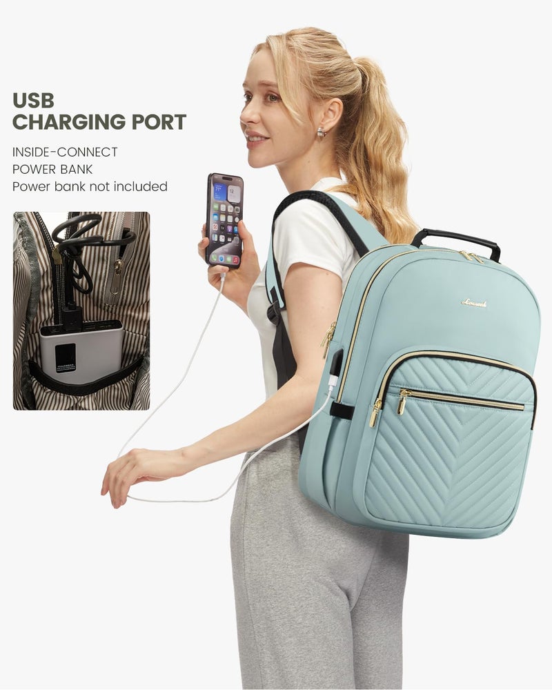Lovevook LOVEVOOK Laptop Backpack Purse for Women, Work Travel Computer Bags, College School Backpack for Student Girl, Quilted Casual Daypack with USB Port, Fit 15.6 Inch Laptop, Mint Green  - Image 5