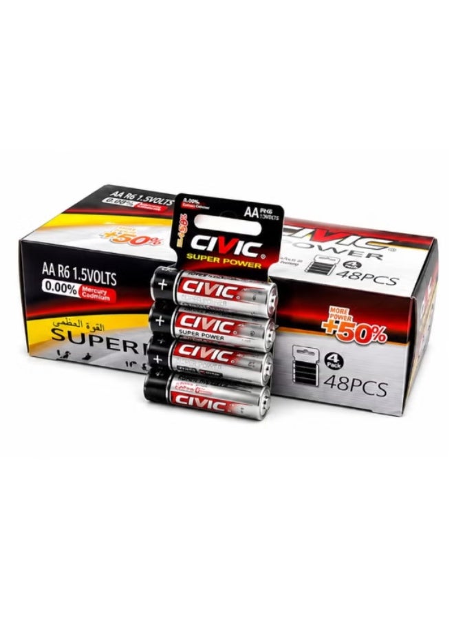Civic Super Power AA Batteries (48-Pack) | 1.5V R6 Alkaline Batteries | Long-Lasting, Mercury-Free | High Performance for Toys, Remote Controls & Devices - Image 2