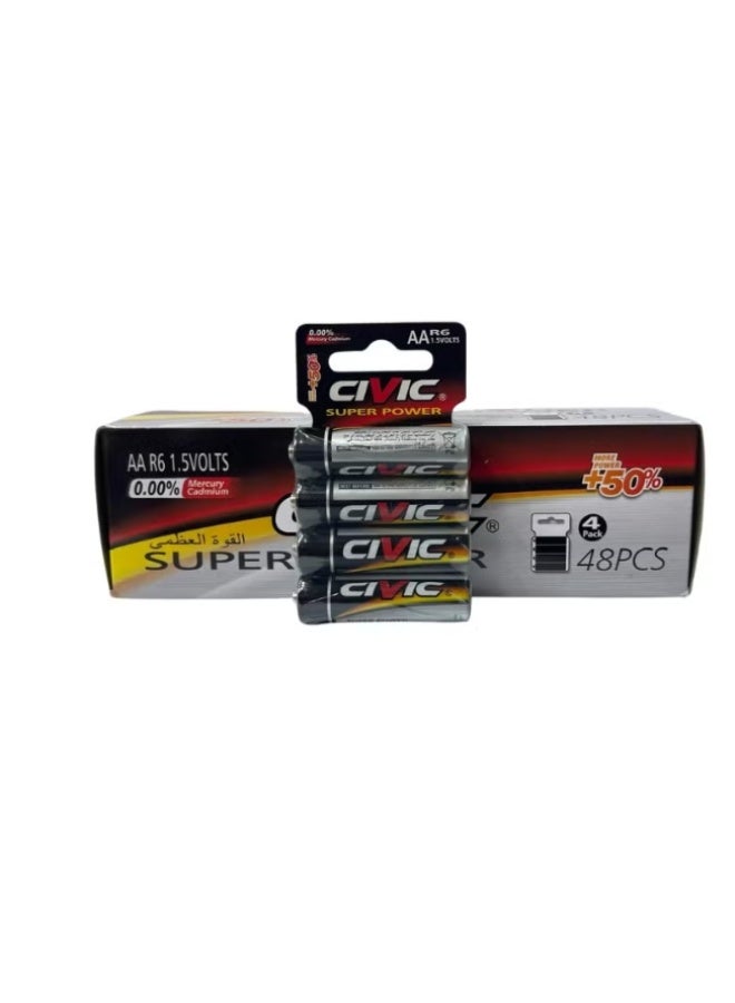 Civic Super Power AA Batteries (48-Pack) | 1.5V R6 Alkaline Batteries | Long-Lasting, Mercury-Free | High Performance for Toys, Remote Controls & Devices - Image 1