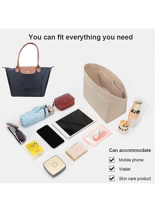 Tote Bag Organizer, Folding Tote Bag Insert, Large Multi Pocket Felt Bag Organizer with Zipper, Handbag Base Shaper for Handbag Purse Travel Bags, Classify and Organize Items, Beige - Image 5