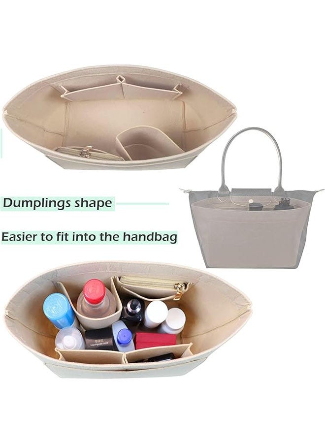 Tote Bag Organizer, Folding Tote Bag Insert, Large Multi Pocket Felt Bag Organizer with Zipper, Handbag Base Shaper for Handbag Purse Travel Bags, Classify and Organize Items, Beige - Image 2