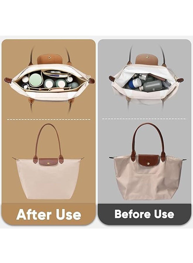 Tote Bag Organizer, Folding Tote Bag Insert, Large Multi Pocket Felt Bag Organizer with Zipper, Handbag Base Shaper for Handbag Purse Travel Bags, Classify and Organize Items, Beige - Image 4