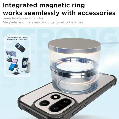 RIGGEAR Shockproof Clear Hybrid Airbag Armor Magnetic Back Cover Case Compatible with MagSafe Accessories for OnePlus 15 5G (Clear-Black TPU Bumper + Transparent PC) (White) - Image 3