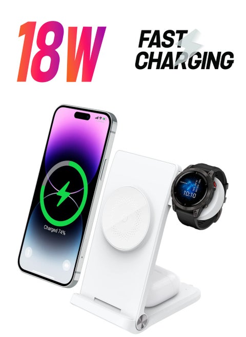 SYOSI Foldable Wireless Charger Stand, Portable Wireless Charging Station for iPhone 14 13 12 Series, for AirPods 2/3/Pro, for Garmin Watch Instinct Fenix 7/7S/7X/6/6S, Forerunner 255 955 935 945 745