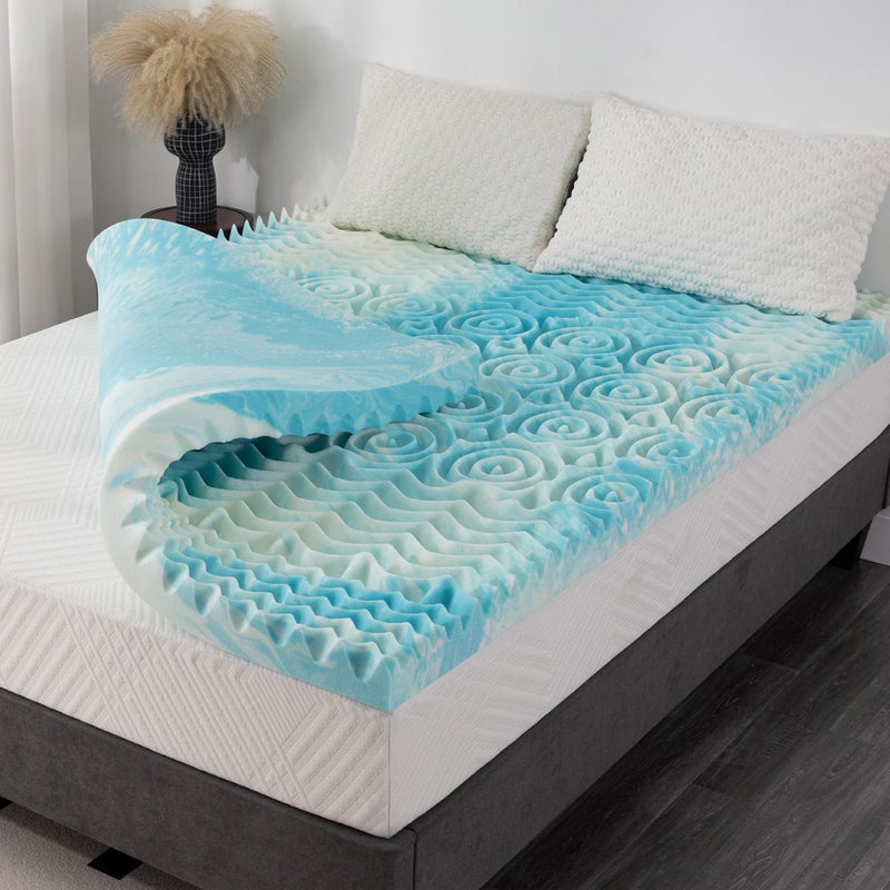 2 Inch 5Zone Queen Memory Foam Mattress Topper Gel Infused Foam Mattress Topper for Pressure Relief CertiPURUS Certified Queen Bed TopperBlue 6080