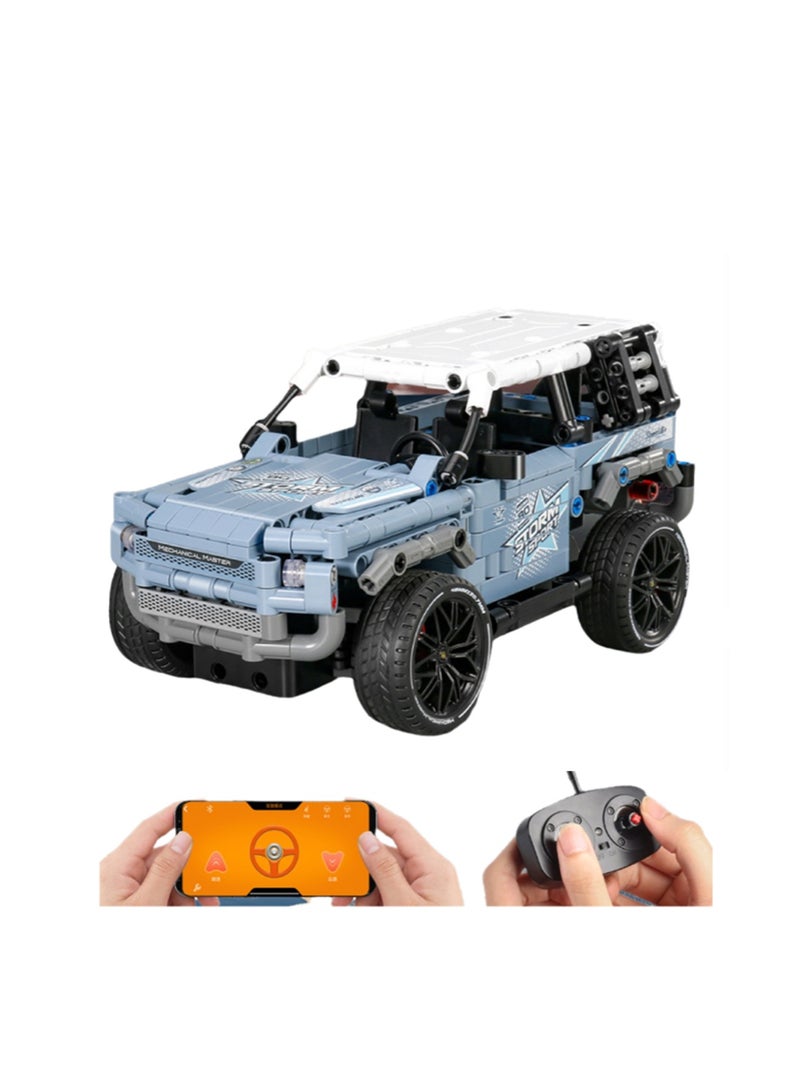 Gray Blue (Handle Remote Control + Mobile Phone Programming) Jeep Remote Control Car Building Block Set Toys, Suitable For Children Aged 8-12, Robot Building Block Set, Remote Control And App Controlled Car, Remote Control Car Toy Set, Suitable For Boys And Girls, 580pcs  - Image 1