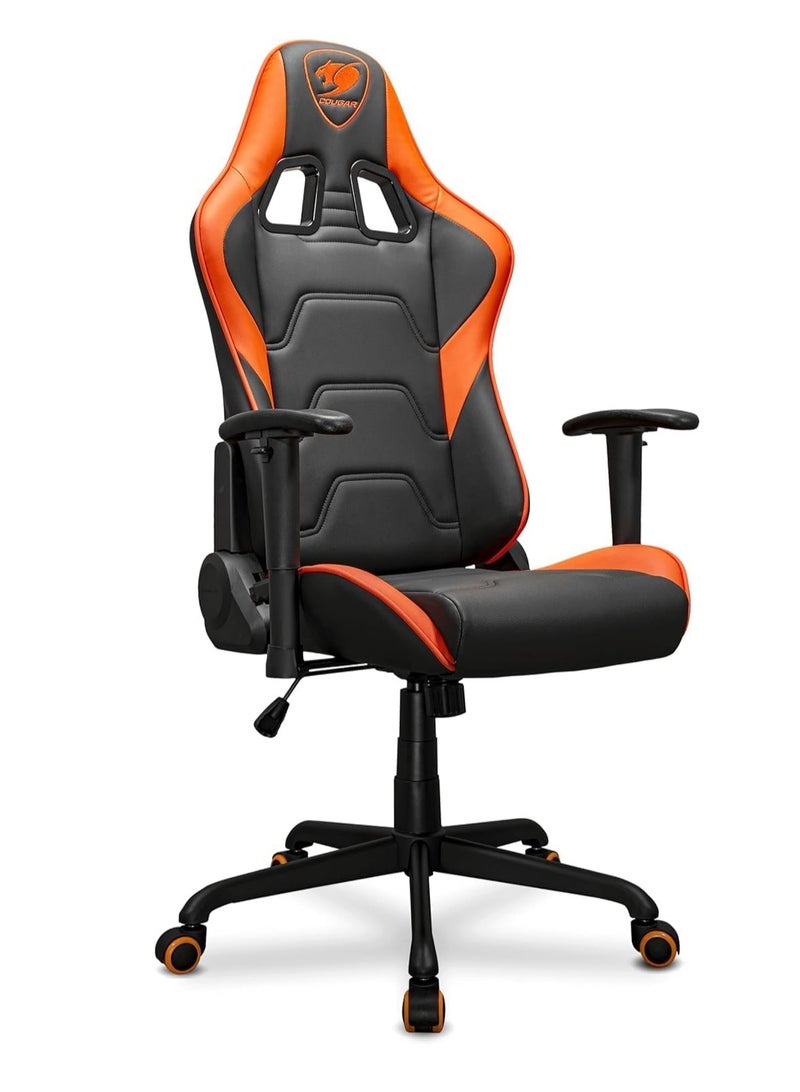 Cougar Armor Elite Gaming Chair – Black/Orange Ergonomic Reclining Chair with Head & Lumbar Support, 2D Armrests, Steel Frame, Premium PVC Leather - Image 1