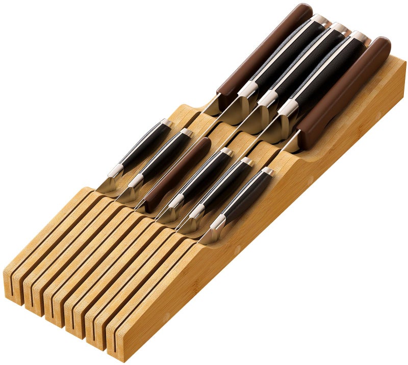 Knife Drawer Organizer Insert Bamboo Wood Knife Holder Knife Block Holds Up To 11 Knives