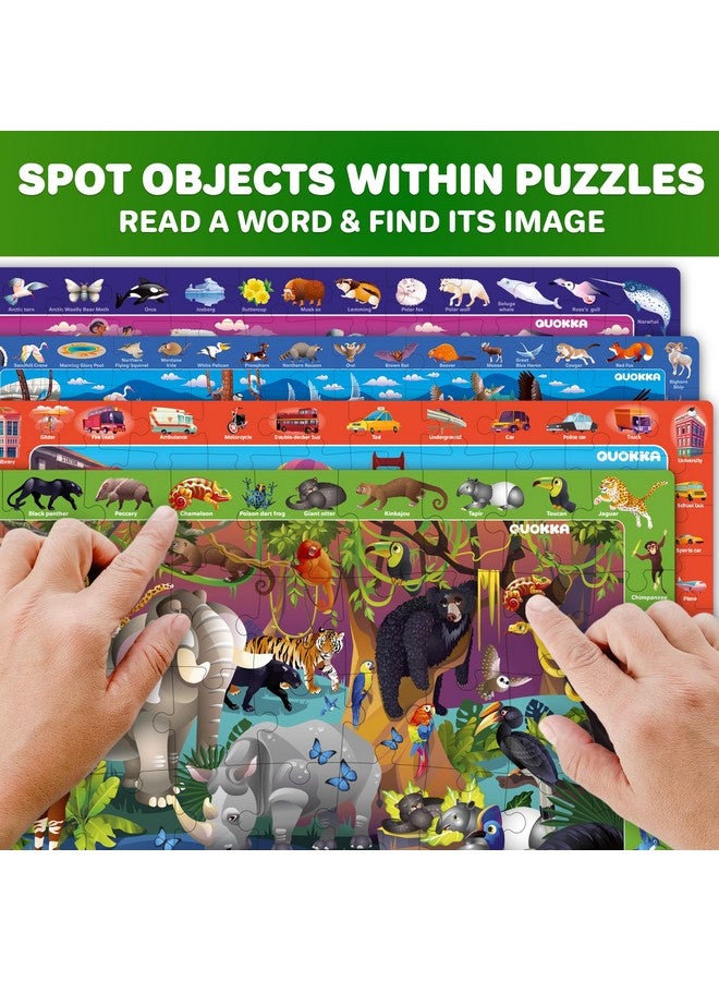 QUOKKA Puzzles for Kids Ages 4-6 - 4 x 60 Puzzles for Toddlers 5-8 - Educational Search & Find Toy for 8-10 yo for Learning Forest Polar, USA National Park Animals & City Life - Image 3