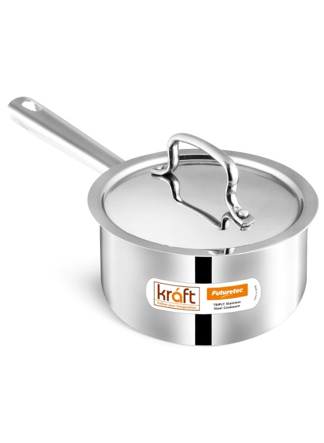 Kraft Futuretec Triply Stainless Steel Saucepan With Lid - 2.2 Litre (18cm) | 2.5MM Thick | Tea Saucepan Induction And Gas Base | 5 Year Warranty | Strong Handle, Toxin Free - Image 1