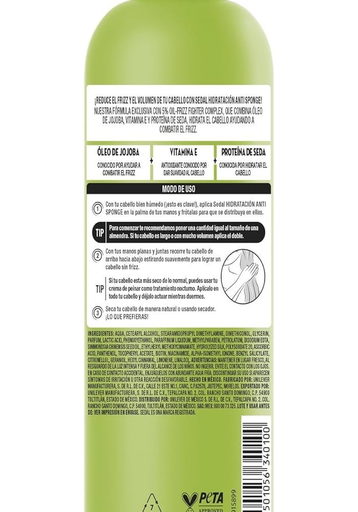 Sedal Anti Sponge Hydracate Complex Combing Cream 300 ml - Frizz Control and Hydration - Image 4