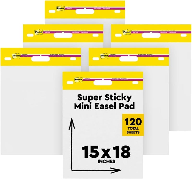 بوست إت لوح ملصقات Post-it Super Sticky Mini Easel، مقاس 15 × 18 بوصة، 20 ورقة/لوح، 6 ألواح، ورق مخطط أبيض متميز ذاتي الالتصاق، رائع للمعلمين والطلاب الافتراضيين (577SS) - Image 1