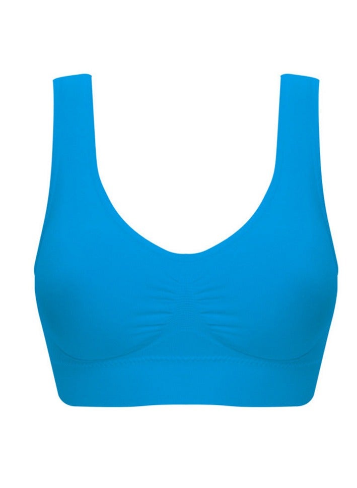 AROAQ Women Sports Bra, Fitness Sports Yoga Bra with Removable Padding,  Double-layer Seamless  Sports Bra without Rims, Comfortable Soft Bra for Workouts Running Yoga Trainings, (Size L, Blue)  - Image 1