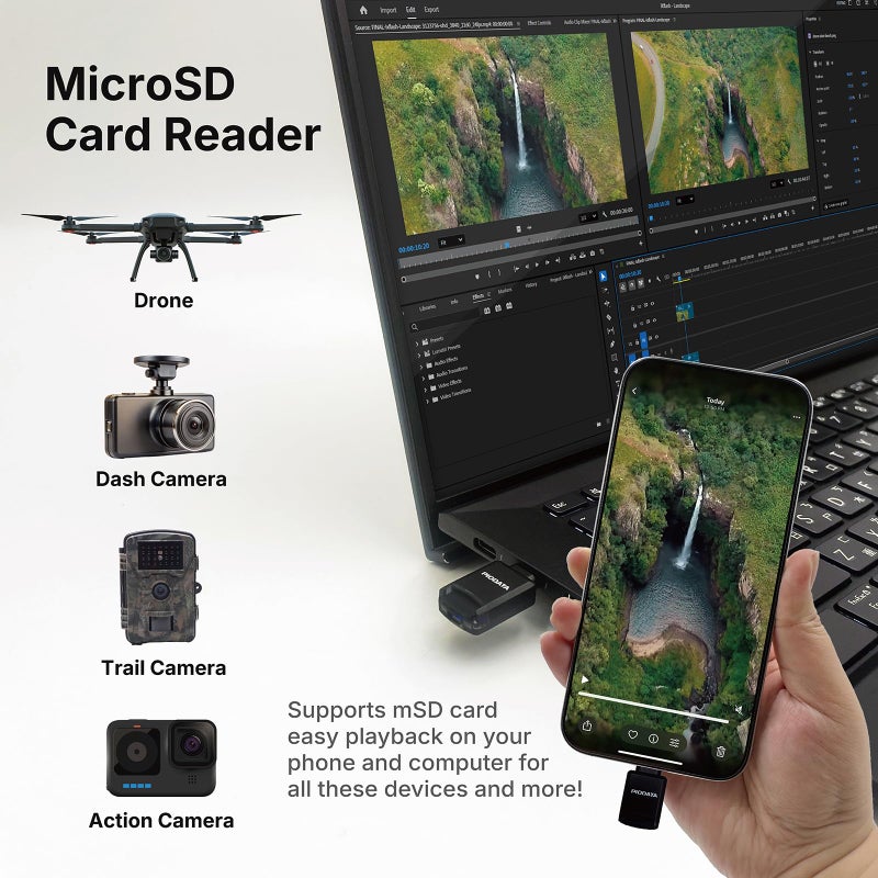 Piodata Micro SD Card Reader for iPhone 17/16/15, iPad & Android, USB C Memory Card Reader, Auto Photo Backup, Apple MFi Phone Drive iXflash Q mini with Free App Black - Image 4