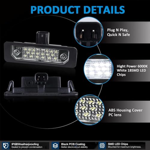 Bestview LED License Plate Light Tag Lamp Assembly for for Ford Mustang 2010-2014,Fusion 2006-2012,Taurus 2010-2019,Flex Focus Lincoln Mercury Rear Bumper Tag Lamp Replacement 6000K Bright White,2Pack - Image 3