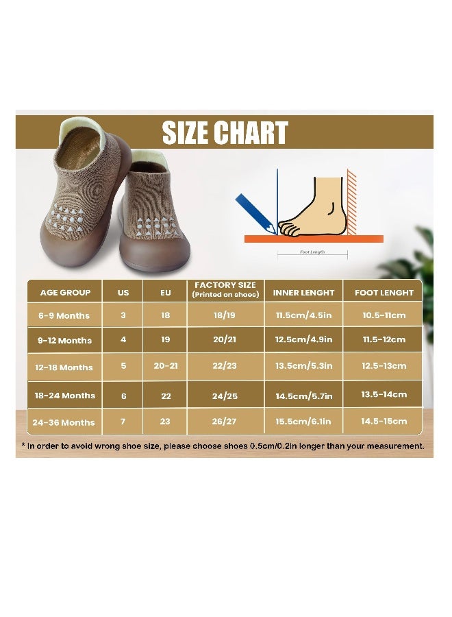 Boys Girls First Walking Shoes, 1 Pair of Baby Sock Shoes, Non Slip Soft Sole Sneakers, Toddler Infant Baby Girl Sock Shoes, Toddler Wide Toe Box Shoes, Toddler Girl Shoes, Brown  - Image 2