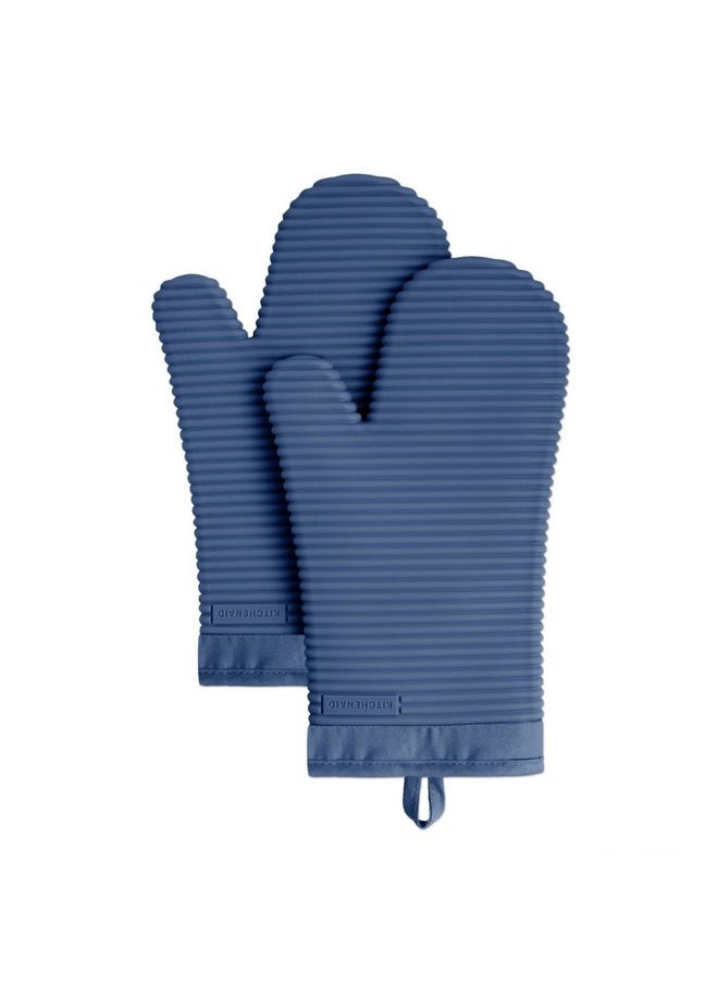 KitchenAid KitchenAid Ribbed Soft Silicone Oven Mitt Set, Blue Willow 2 Count , 7.5"x13"  - Image 1