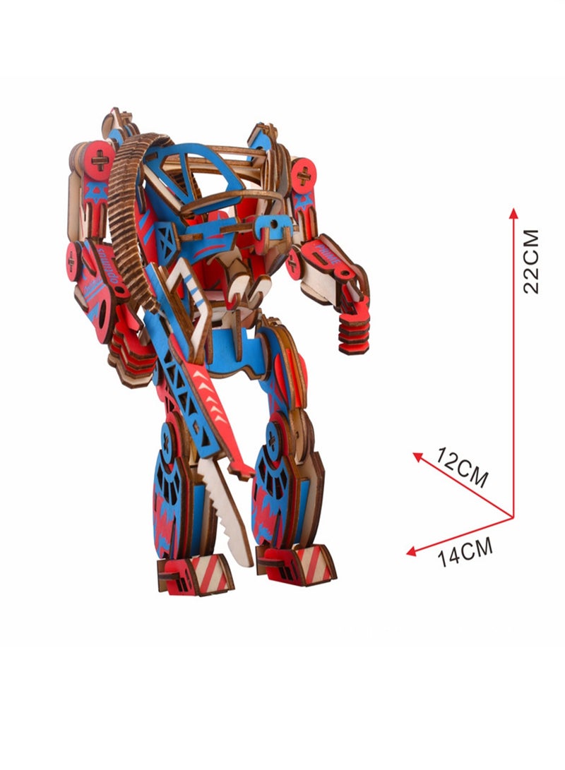 Children's Educational Toy Laser Wooden 3D Assembly Model Robot(Dark Blue Mechanical Armor 217Pcs) - Image 2