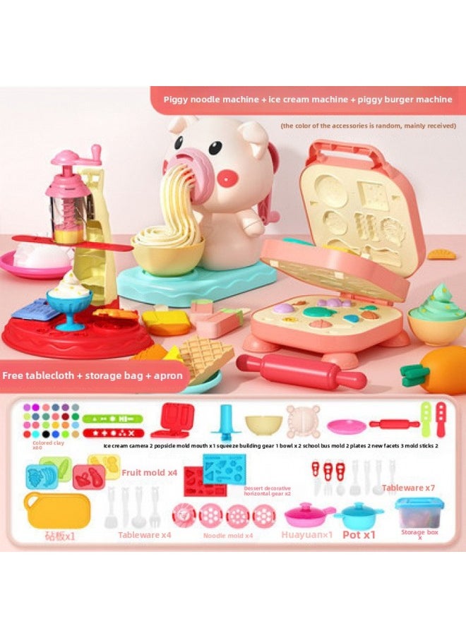 Generic - DIY Cartoon Color Clay Piggy Noodle Machine Cow Ice Cream Color Clay Clay Set Play House Tableware Children's Toys-Specification:[combination] Piggy Noodle Maker + Dumpling Maker + Piggy Burger Maker + Kitchenware + 36 Clay - Image 1