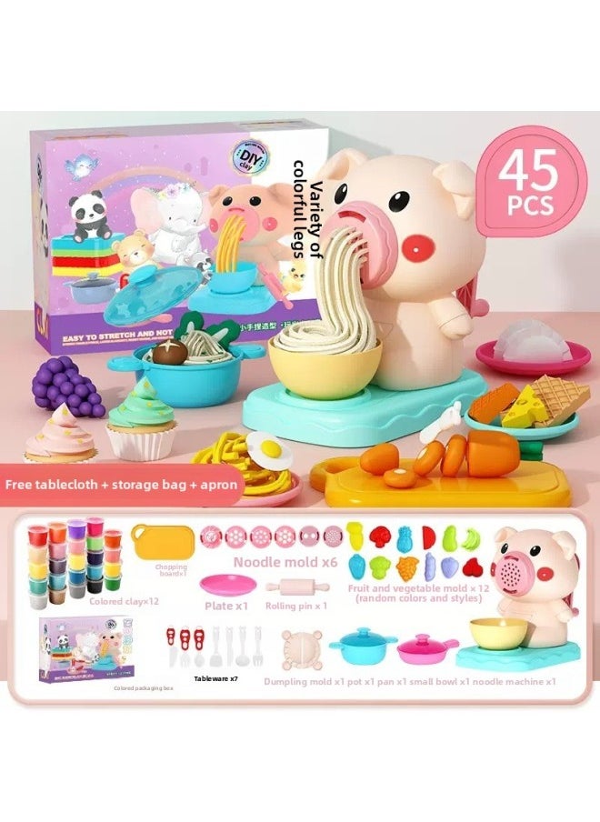 Generic - DIY Cartoon Color Clay Piggy Noodle Machine Cow Ice Cream Color Clay Clay Set Play House Tableware Children's Toys-Specification:[combination] Piggy Noodle Maker + Dumpling Maker + Piggy Burger Maker + Kitchenware + 36 Clay - Image 1