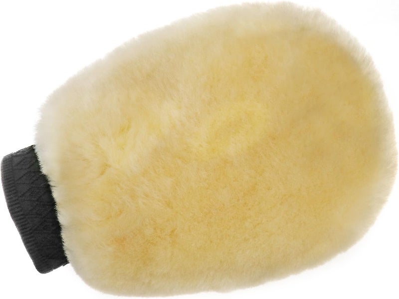 Micro Trader Lambswool Wash Mitt Single Side Lambs Wool Washing Mitt Gloves Car Cleaning Beige - Image 2