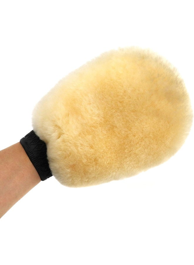 Micro Trader Lambswool Wash Mitt Single Side Lambs Wool Washing Mitt Gloves Car Cleaning Beige - Image 4