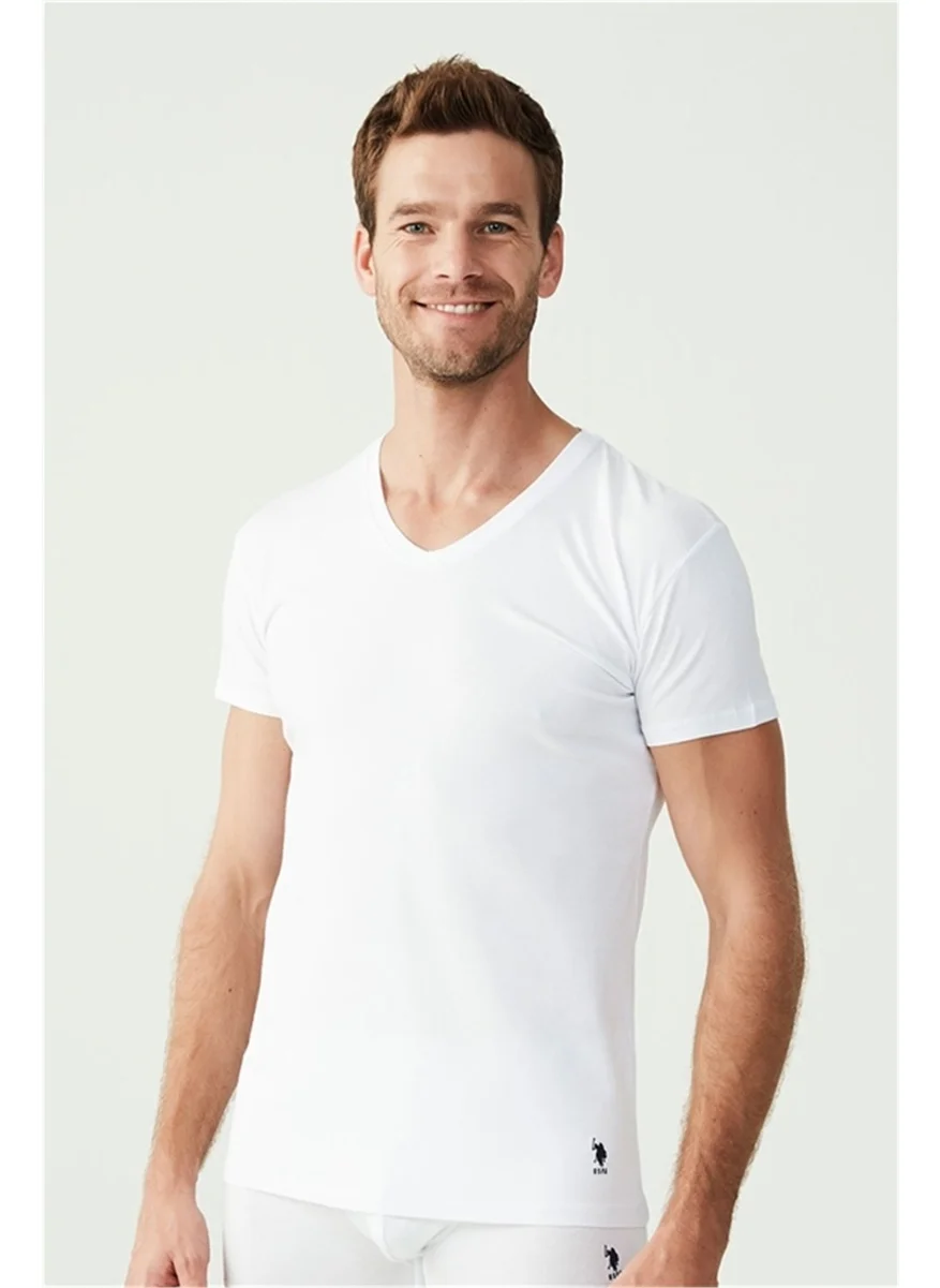 يو اس بولو اسن BASE. Polo Assn. 80194 Men's 2-Piece Short Sleeve V-Neck Undershirt-White