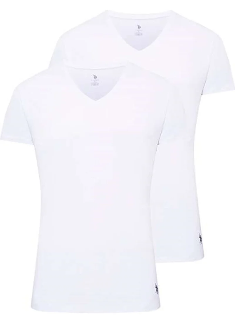 يو اس بولو اسن BASE. Polo Assn. 80194 Men's 2-Piece Short Sleeve V-Neck Undershirt-White