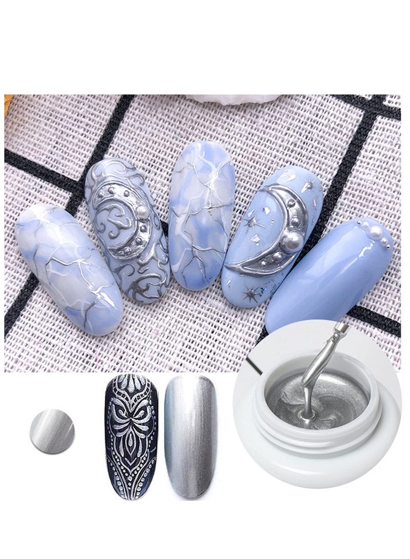 SYOSI Metallic Gel Nail Polish,  Metallic Painted Nail Gel Painting Drawing UV Gel Polish, DIY Design Creative Gel Polish Painting Drawing Nail Design Gel for Nail Art (Silver Color) - Image 1
