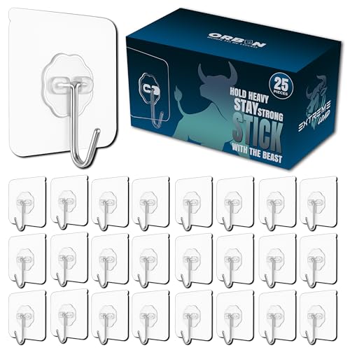 ORBON Extreme Load Self Adhesive Hooks for Wall Heavy Items | Stick on Hooks for Wall Hanging Without Drill | Heavy Duty Kitchen & Photo Frame Hooks | Pack of 25 - Image 1