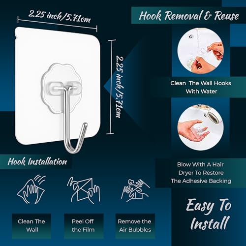 ORBON Extreme Load Self Adhesive Hooks for Wall Heavy Items | Stick on Hooks for Wall Hanging Without Drill | Heavy Duty Kitchen & Photo Frame Hooks | Pack of 25 - Image 2