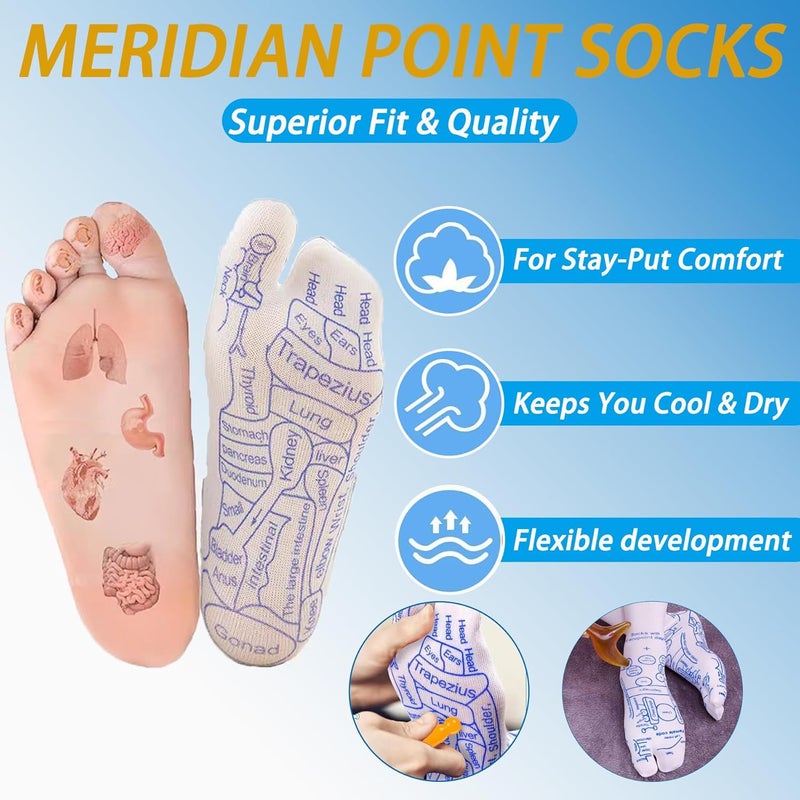 جوارب العلاج بالضغط مع أداة تدليك نقاط التحفيز مجموعة جوارب العلاج بالضغط تخفيف آلام القدم وجوارب تدليك القدم العلاجية بيضاء - Image 5