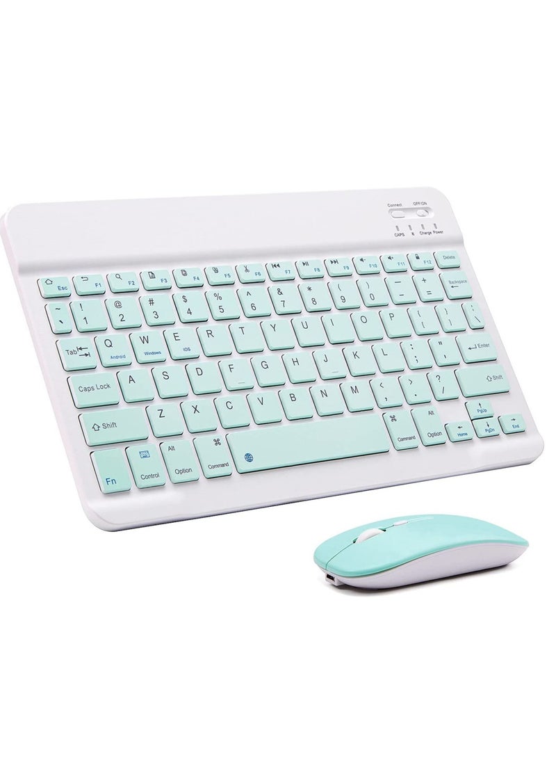 ELTRAZONE - Ultra-Slim Bluetooth Keyboard and Mouse Combo Rechargeable Portable Wireless Keyboard Mouse Set for Apple iPad iPhone iOS 13 and Above Samsung Tablet Phone Smartphone Android Windows (Green) - Image 1